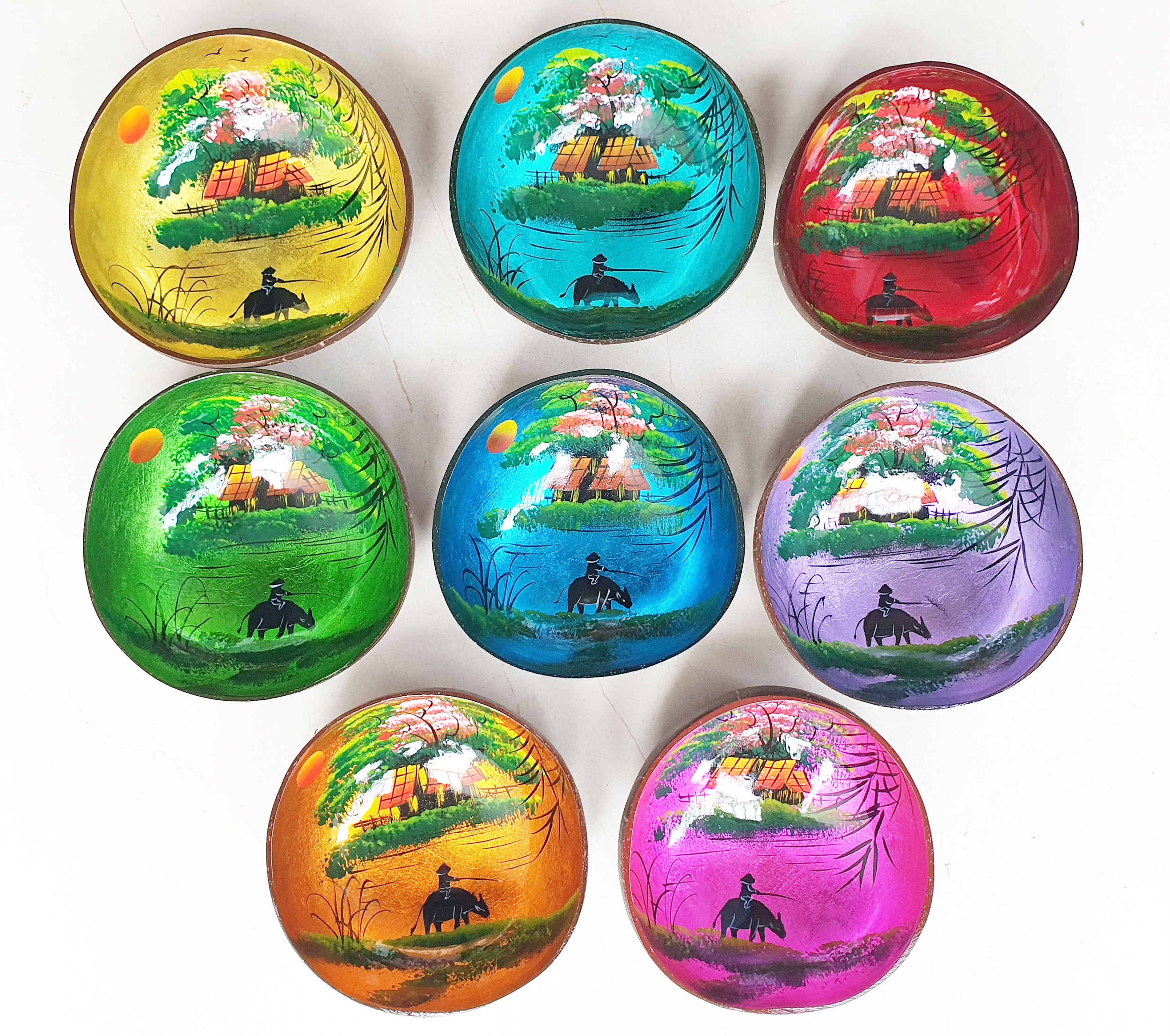 Vietnamese Handmade Coconut Bowl – Hand-Painted Village Art