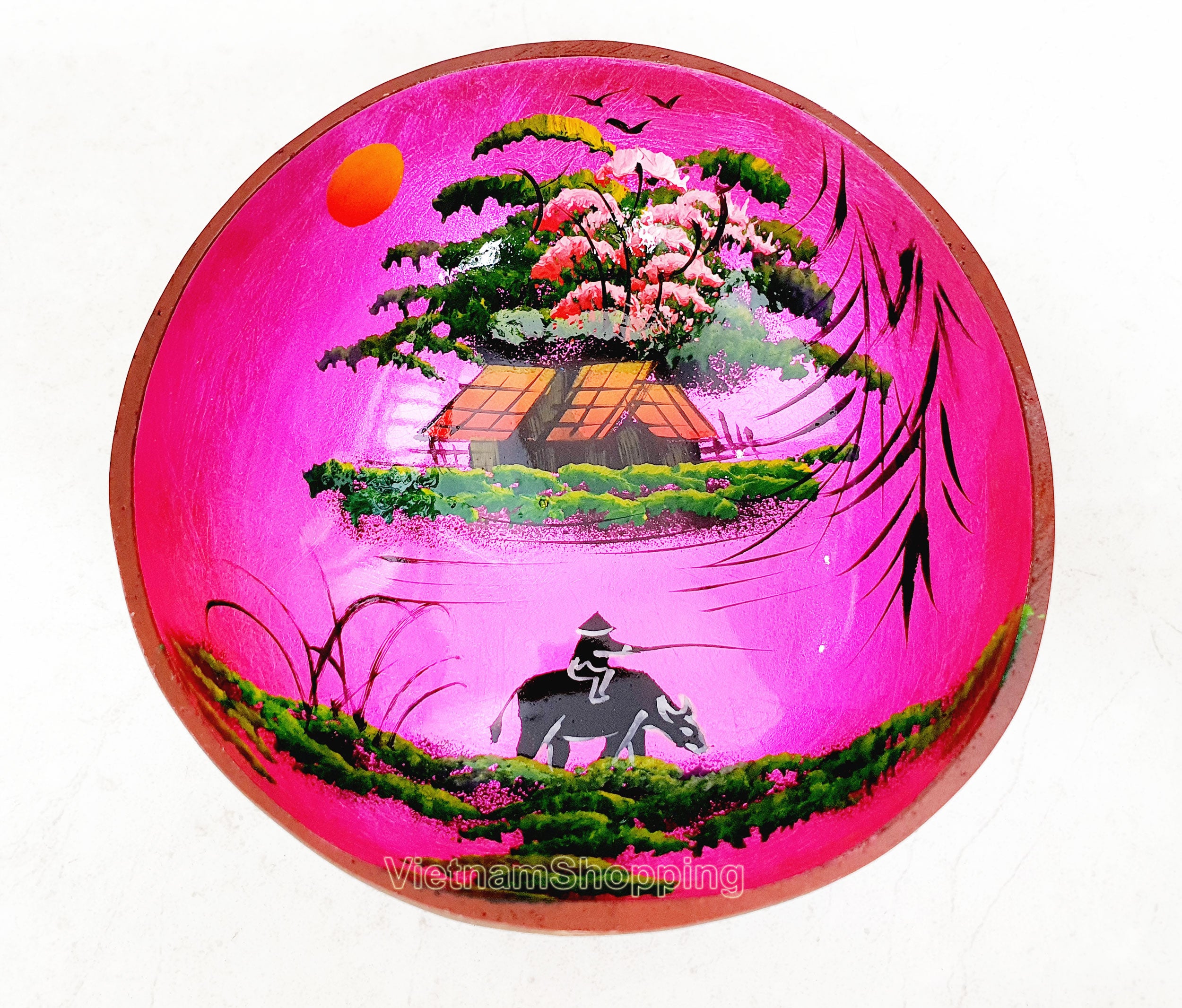 Handcrafted Coconut Bowl from Vietnam – Scenic Rural Design