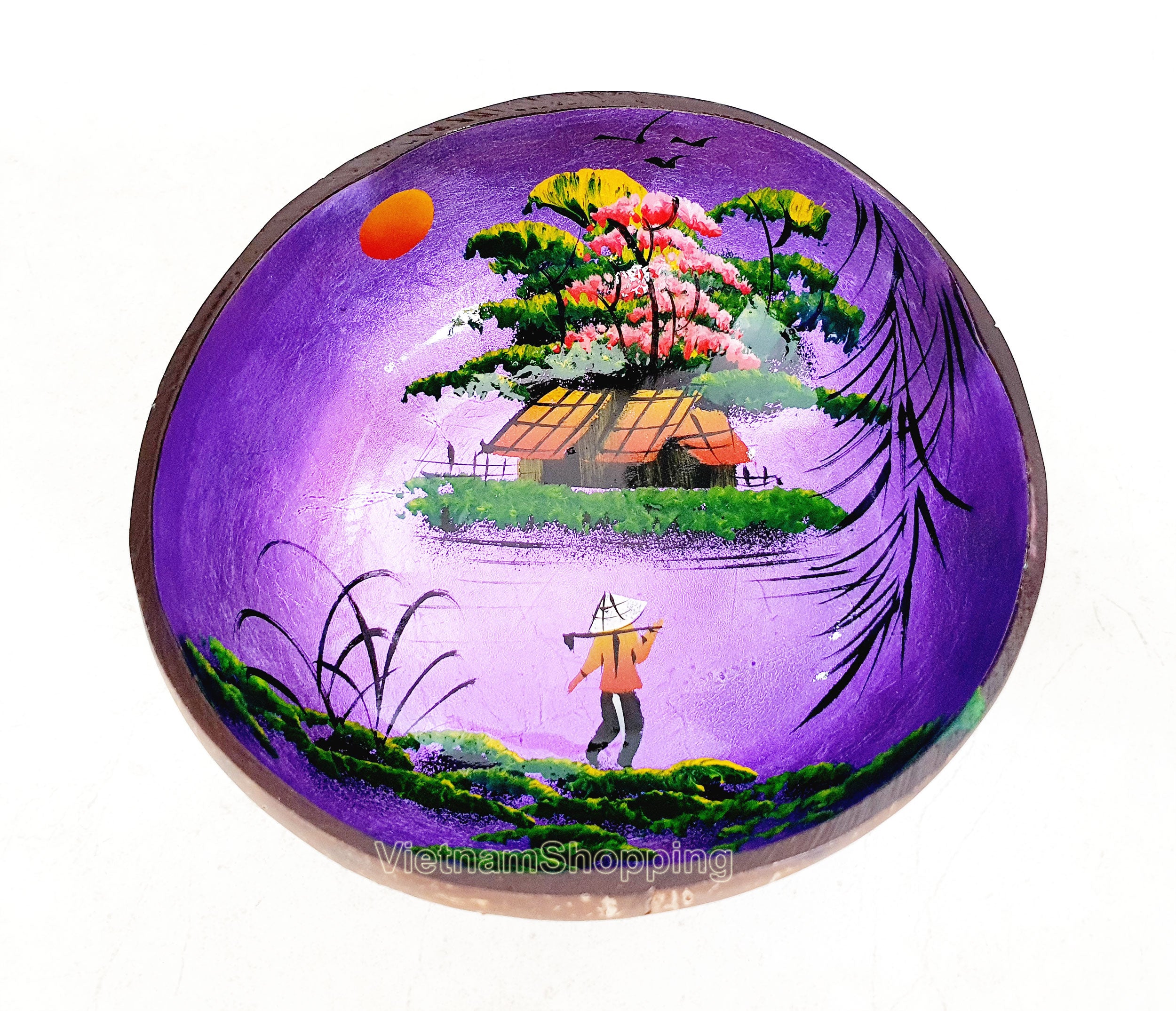 Handcrafted Coconut Bowl from Vietnam – Scenic Rural Design