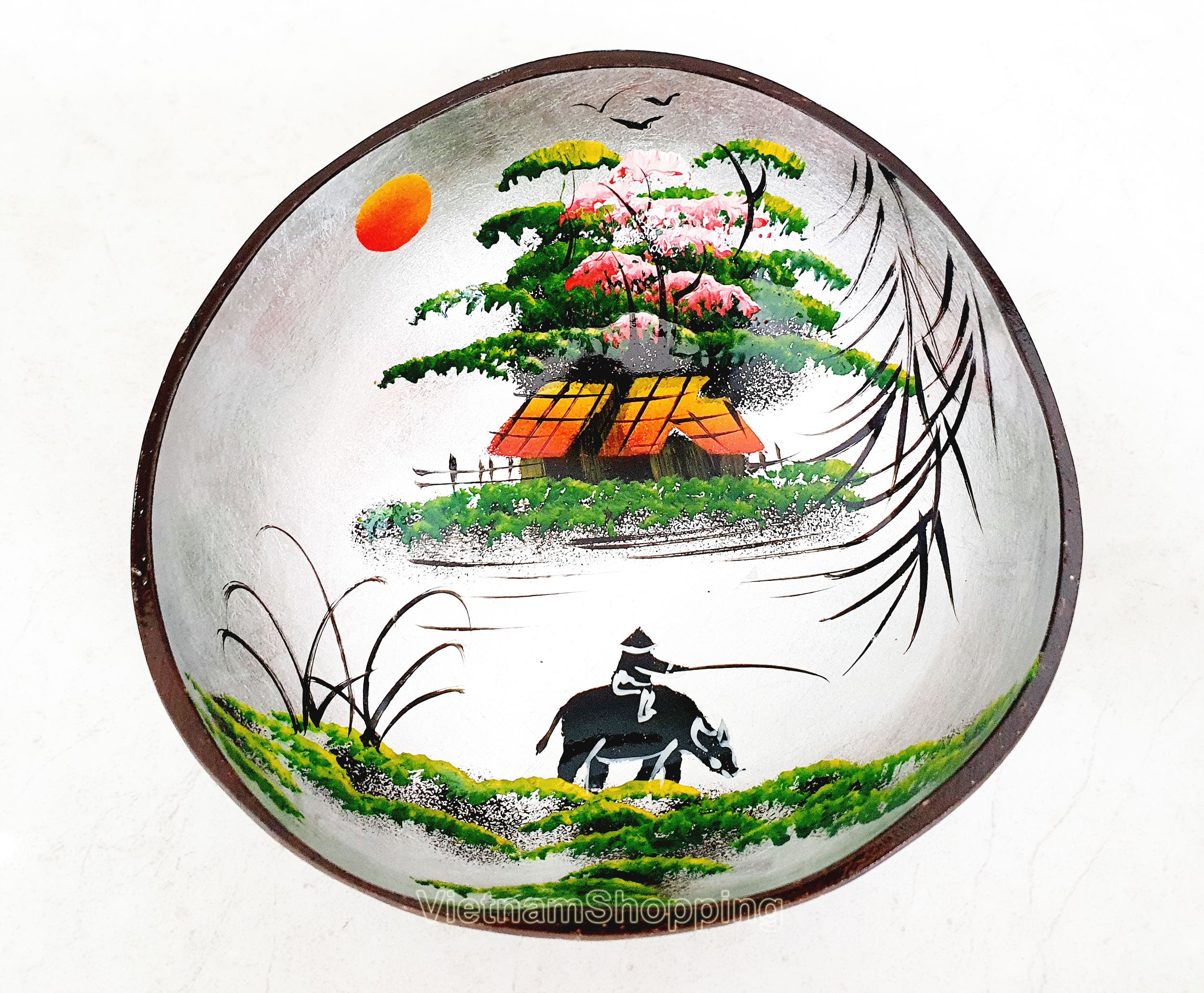 Handcrafted Coconut Bowl from Vietnam – Scenic Rural Design