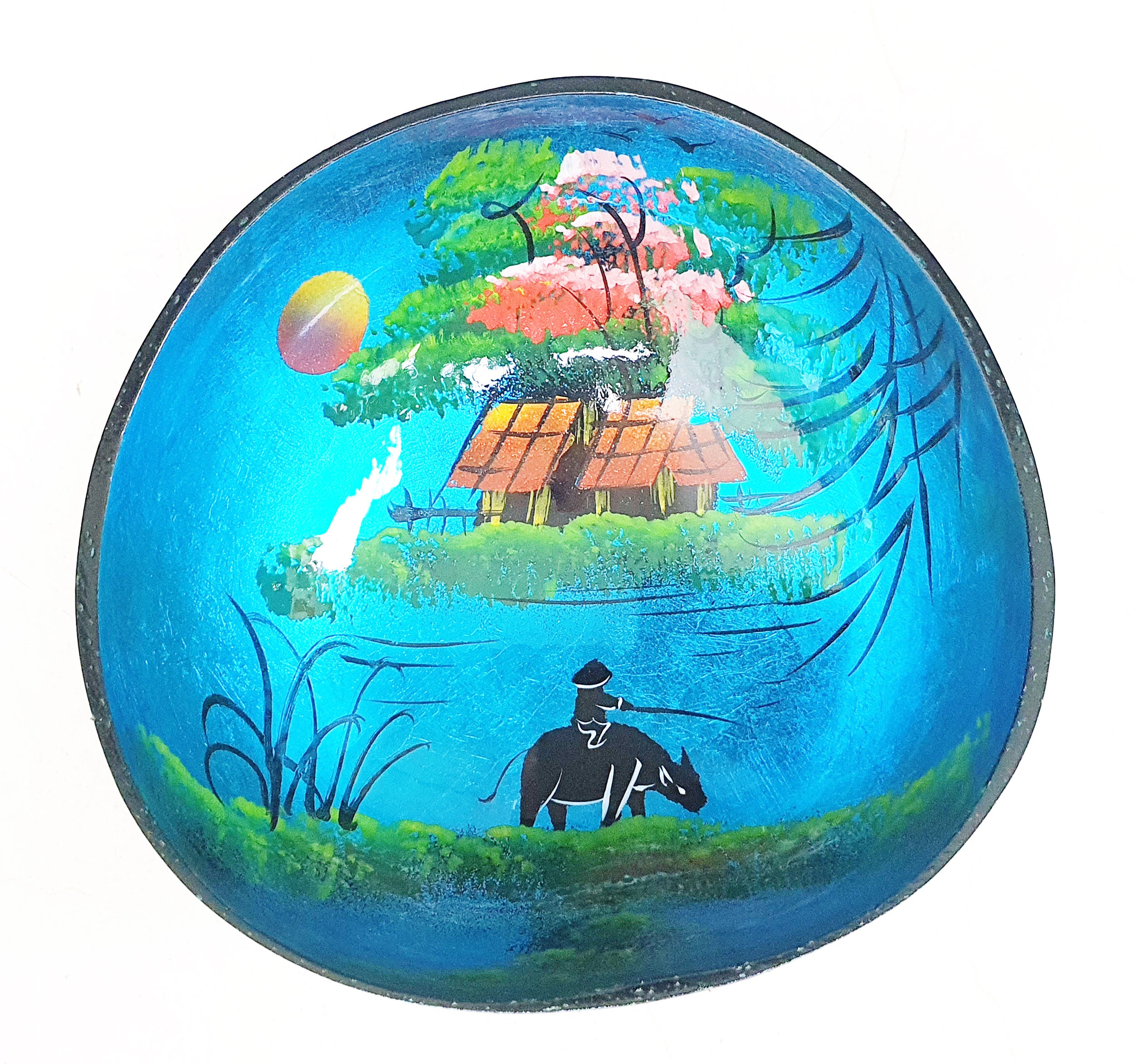 Vietnamese Handmade Coconut Bowl – Hand-Painted Village Art