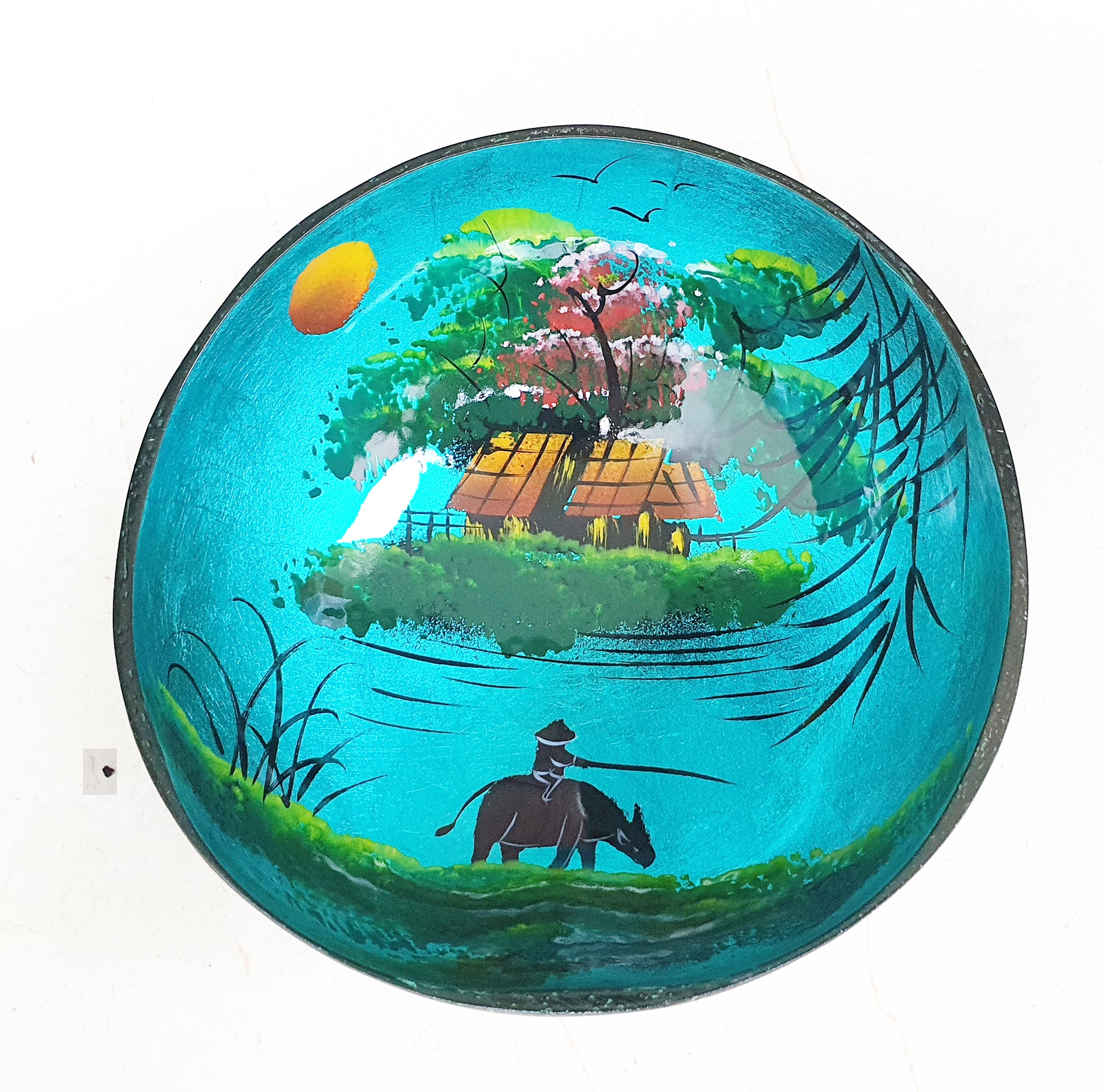 Vietnamese Handmade Coconut Bowl – Hand-Painted Village Art