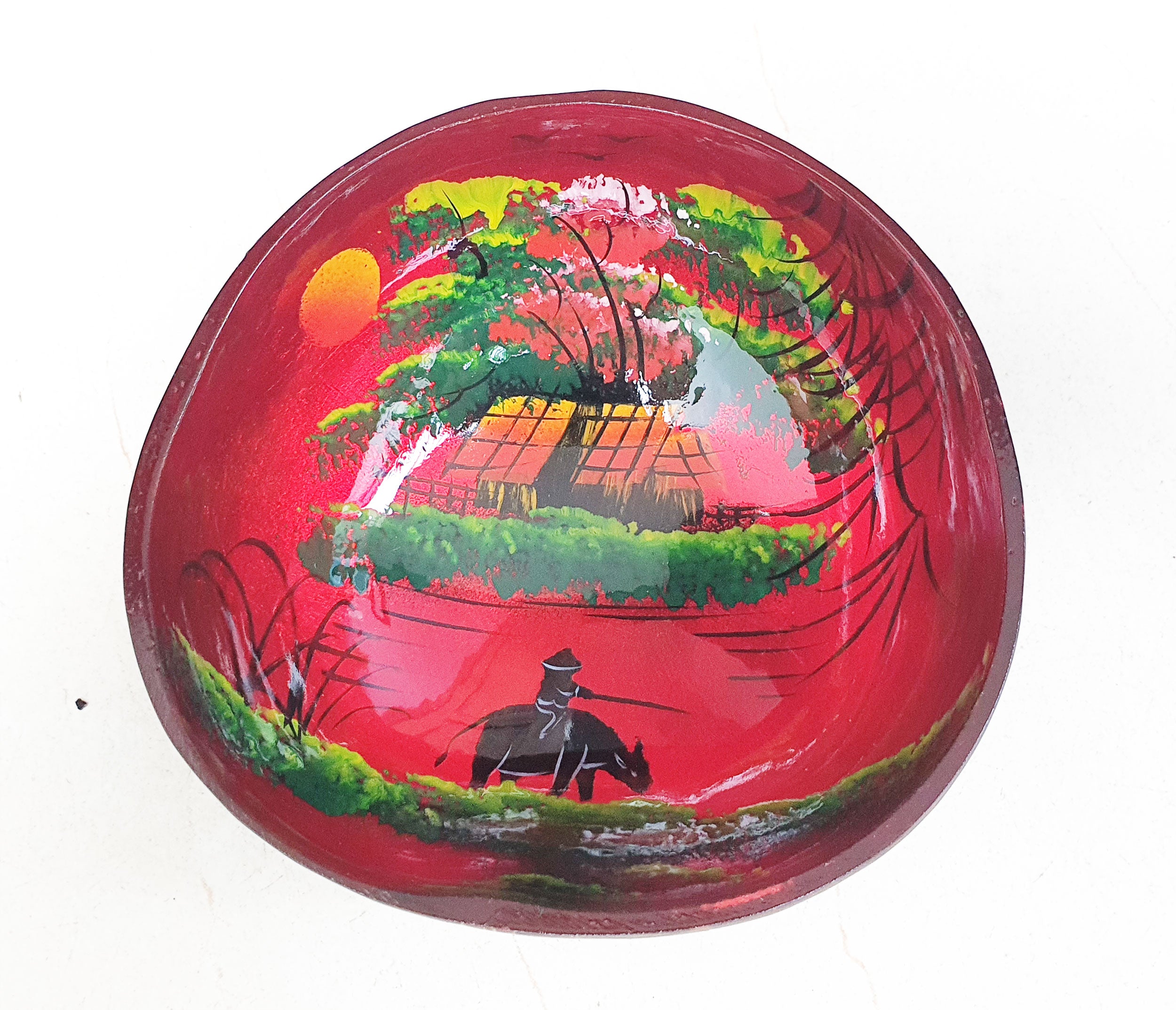 Vietnamese Handmade Coconut Bowl – Hand-Painted Village Art