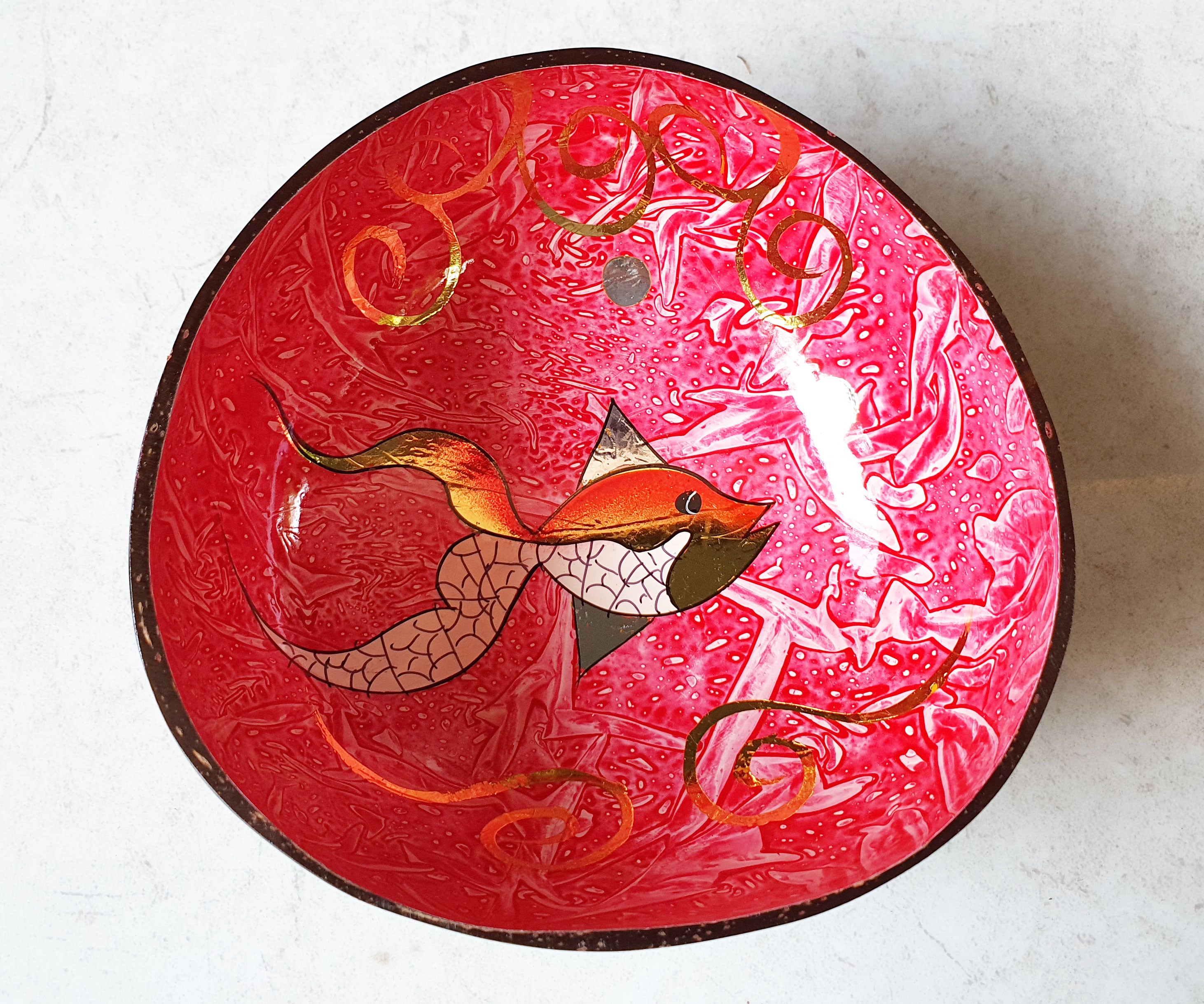 Rustic Beauty of Vietnam – Hand-Painted Coconut Art Bowl