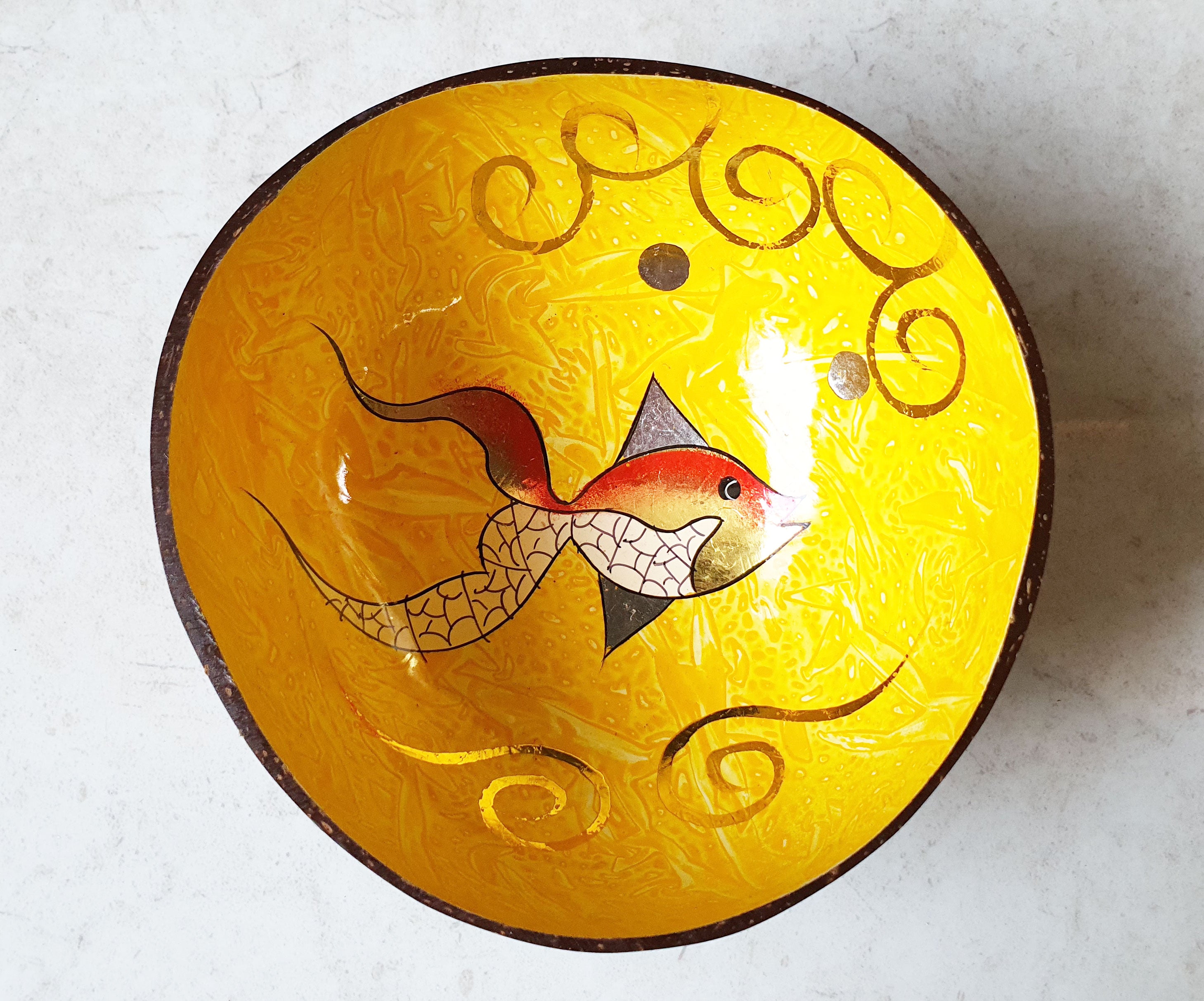 Rustic Beauty of Vietnam – Hand-Painted Coconut Art Bowl